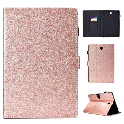 Rose gold glitter flip leather tablet case with card slot, large front close-up