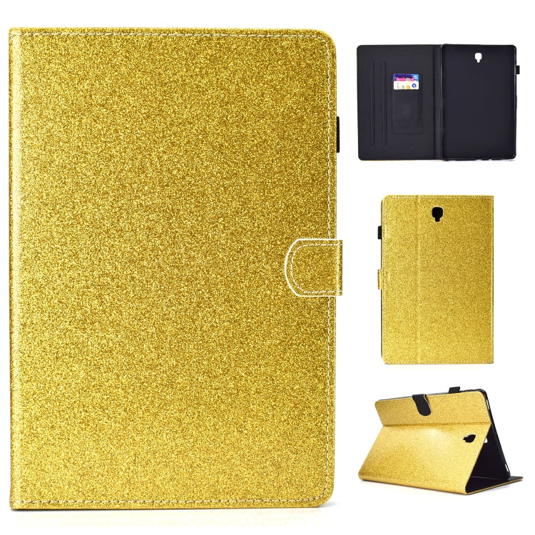 Gold glitter horizontal flip leather tablet case with stand and card slot, with holder