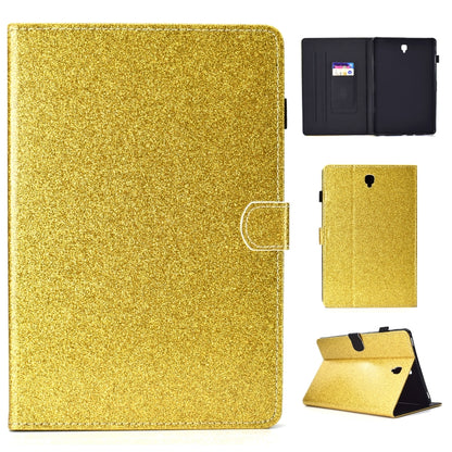 Gold glitter horizontal flip leather tablet case with stand and card slot, with holder