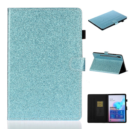 Blue glitter flip tablet case with card slot and stand holder.