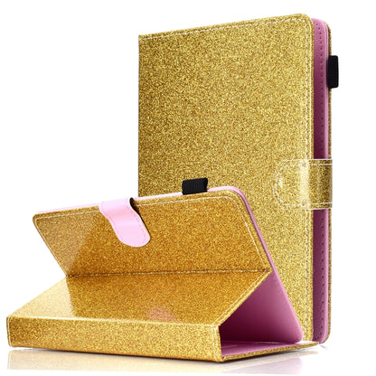 Gold glitter horizontal flip leather tablet case with stand and card slot, pink edge accent