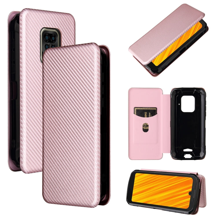 Pink carbon fiber-texture magnetic flip phone case with card slot, horizontal flip cover.