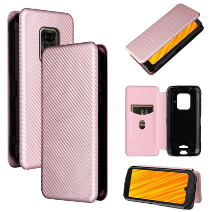 Pink carbon fiber-texture magnetic flip phone case with card slot, horizontal flip cover.