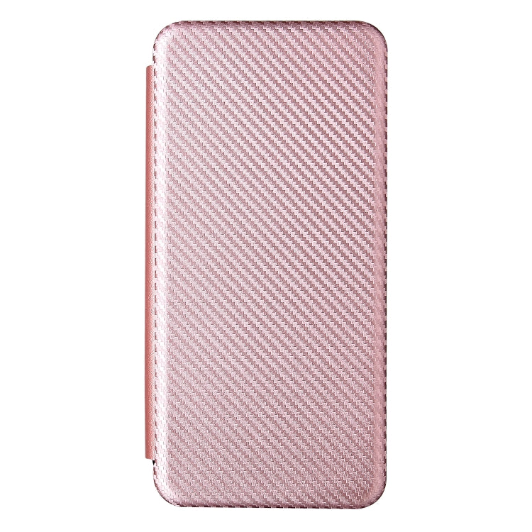 Pink carbon fiber-texture flip phone case back, slim shell with smooth edges.