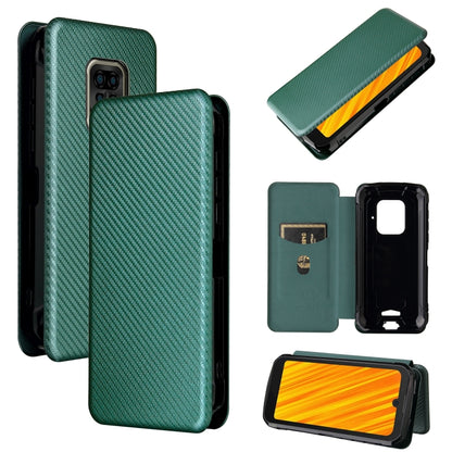 Green carbon fiber-texture magnetic flip phone case with card slot and horizontal cover.