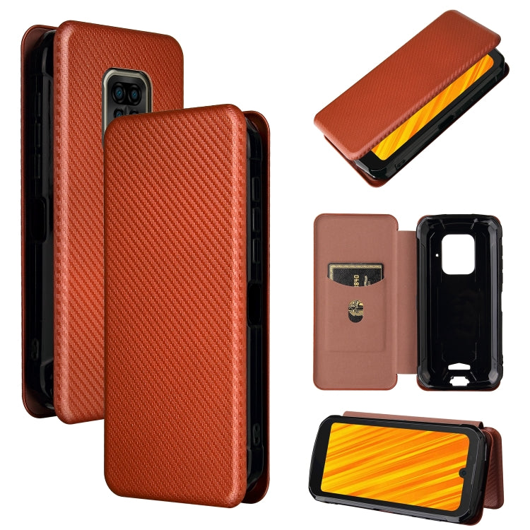Magnetic horizontal flip phone case with card slot, carbon fiber texture, brown.