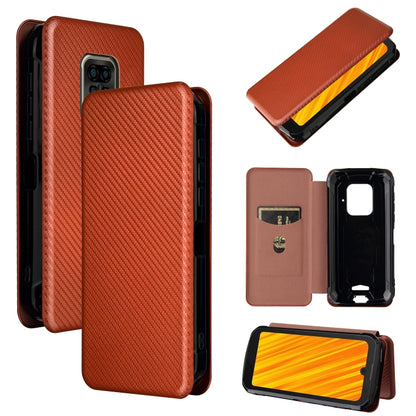Magnetic horizontal flip phone case with card slot, carbon fiber texture, brown.