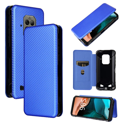 Magnetic horizontal flip phone case with card slot, carbon fiber texture, blue.