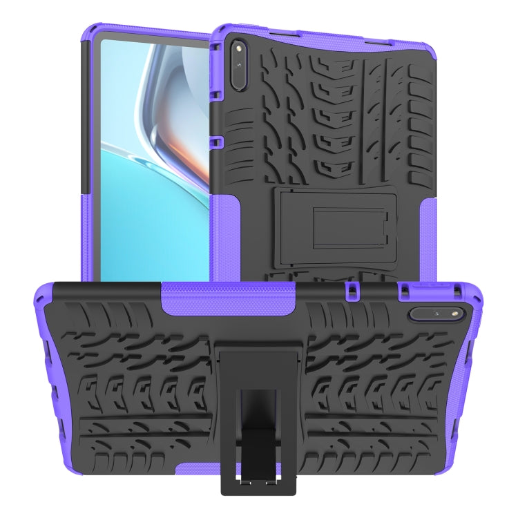 Purple shockproof protective case with tire-texture grip, camera cutout, and holder