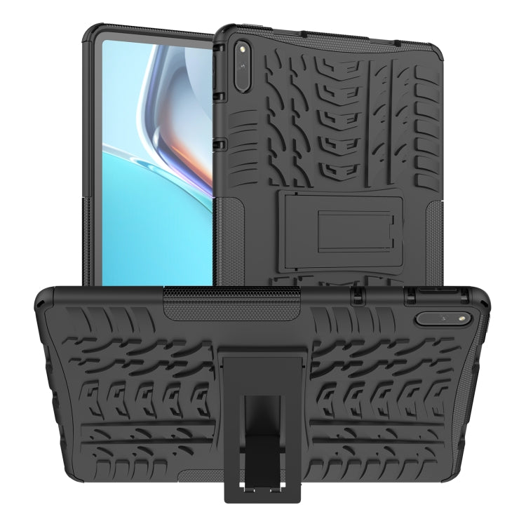 Shockproof tablet case with tire-tread texture, holder stand, black