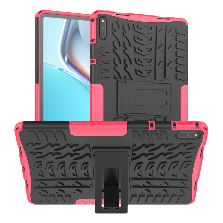 Shockproof tablet case with tire-tread texture, holder stand, pink and black