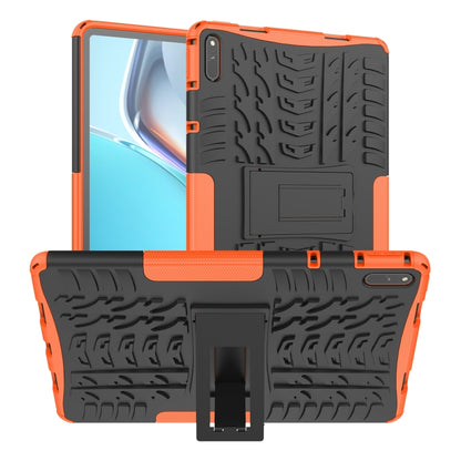 Shockproof tablet case with tire-tread texture, holder stand, orange and black