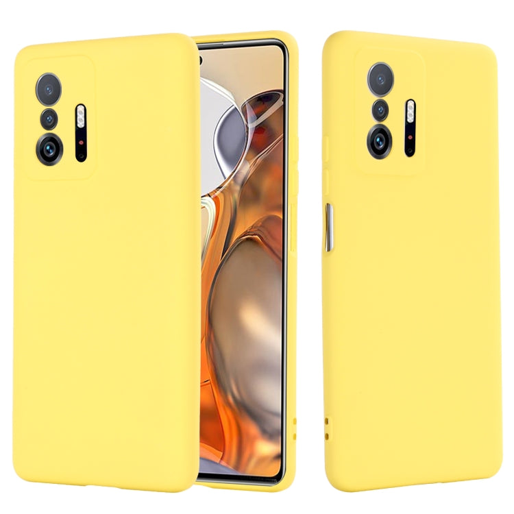 Yellow liquid silicone full-coverage phone case with camera and side cutouts