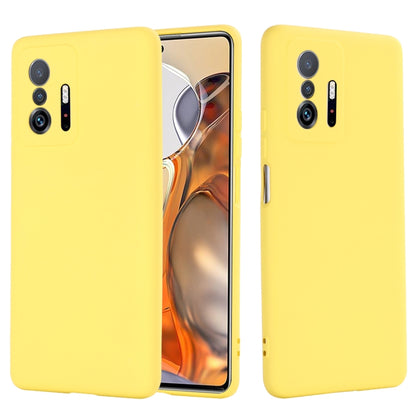 Yellow liquid silicone full-coverage phone case with camera and side cutouts