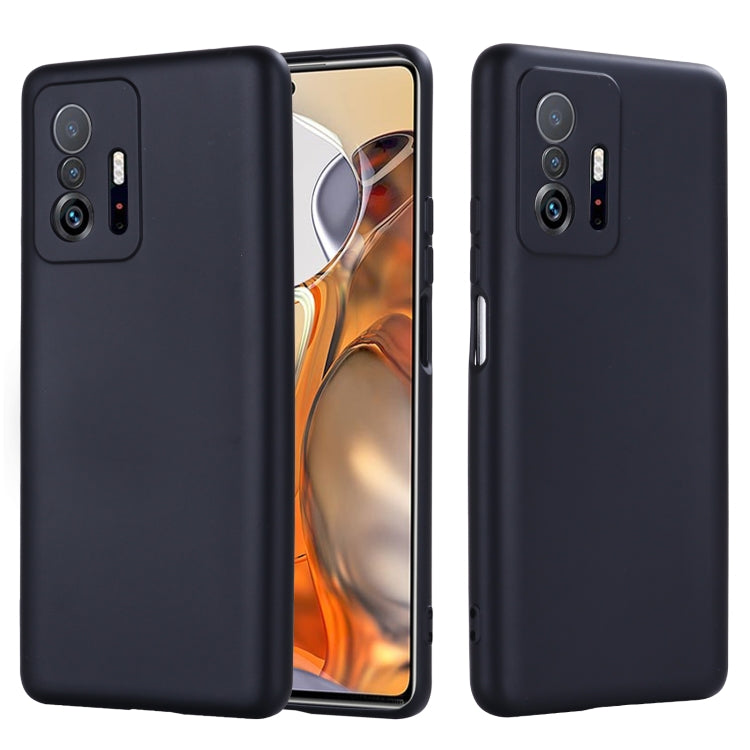 Dark black liquid silicone full-coverage phone case with camera and side cutouts