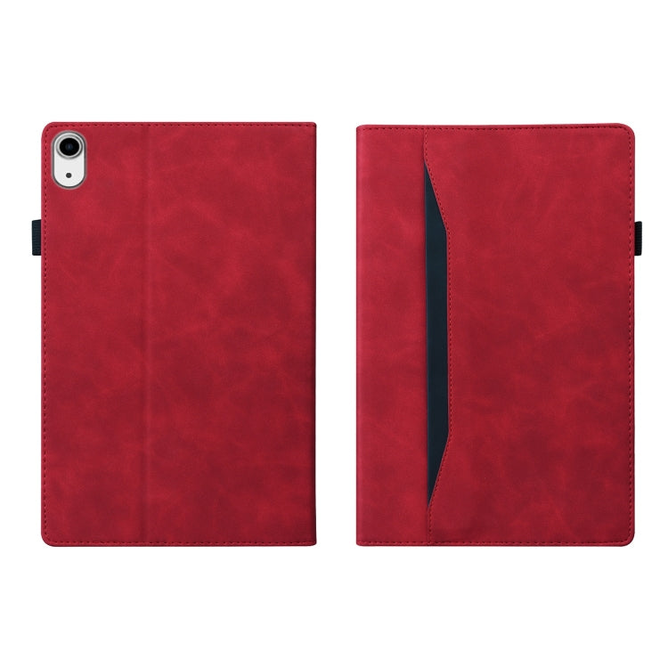 Red shockproof leather folio case, front and back views with black side strap.