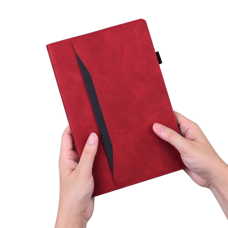 Red shockproof leather folio case with black elastic strap and protective cover.