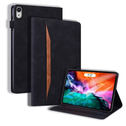 Black shockproof leather tablet case with folio cover and built-in stand.