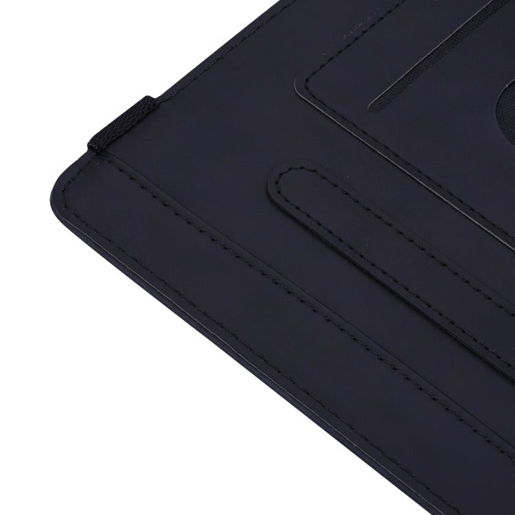 Embossed leather folio case edge with stitching and holder flap details
