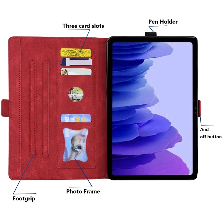 Red leather folio case with butterfly pattern, pen holder, and card slots
