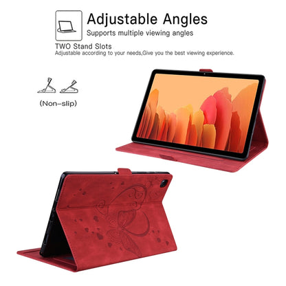 Red leather tablet flip case with butterfly pattern and adjustable viewing stand