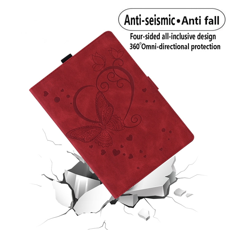Red leather flip case with butterfly heart design for four-corner drop protection
