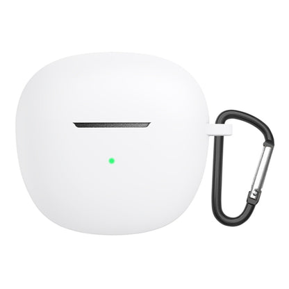 White silicone earphone protective case with metal carabiner hook and charging cutout
