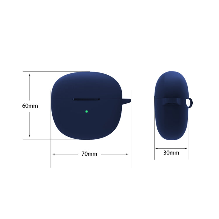 Navy silicone earphone case with hook, with size dimensions 70mm x 60mm