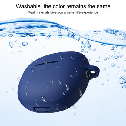 Blue silicone earphone case with hook, covered with water droplets