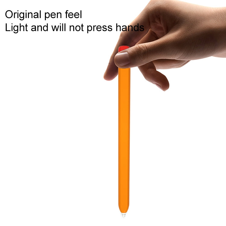 Orange stylus pen protective case held in hand, capped tip visible
