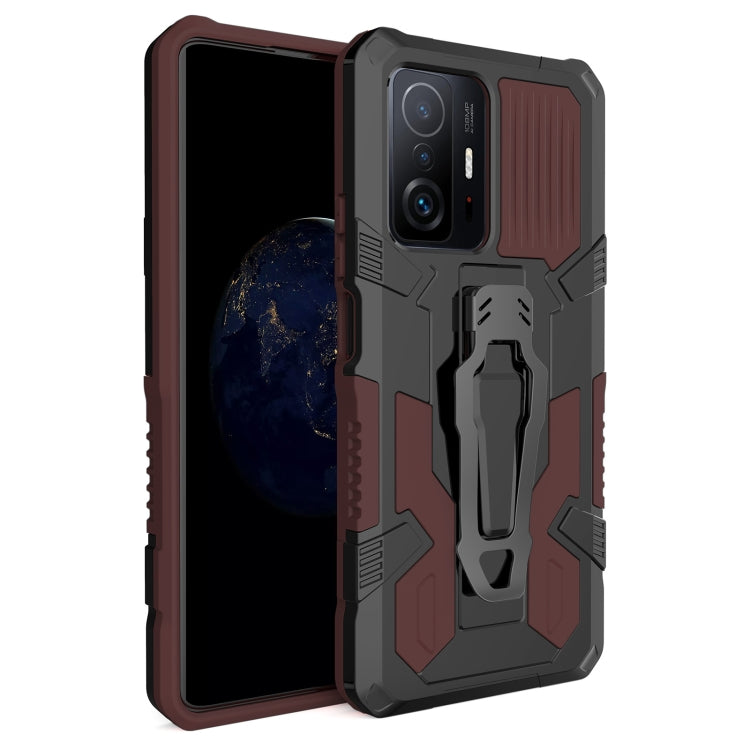 Rugged shockproof phone case with dual-layer design, brown and dark gray