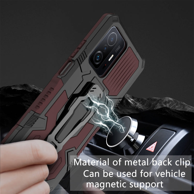 Rugged shockproof phone case with metal back clip, dark gray and brown
