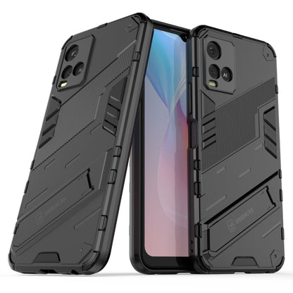 Black rugged 2-in-1 phone case with kickstand, shockproof TPU cover