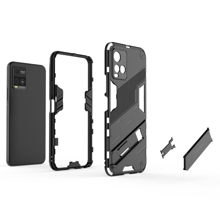 Black rugged 2-in-1 phone case parts: frame and back cover with cutouts