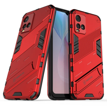 Red rugged 2-in-1 phone case with kickstand, shockproof TPU cover