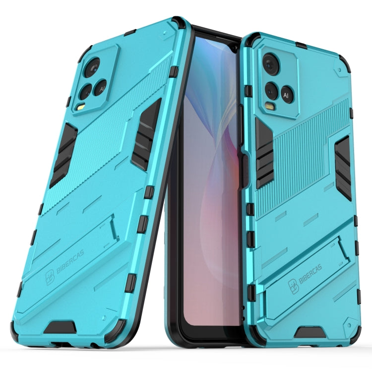 Shockproof phone case for vivo Y21, teal armor shell with black shockproof corners and grip trim