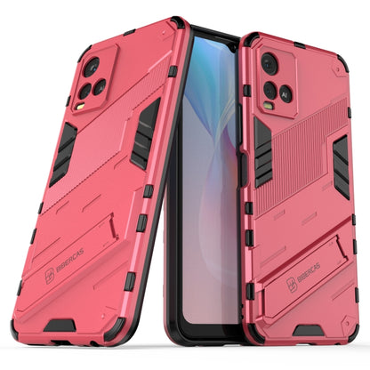 Shockproof phone case for vivo Y21, red armor shell with black shockproof corners and grip trim