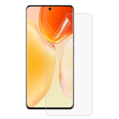 Full coverage hydrogel screen protector film, positioned over smartphone screen.