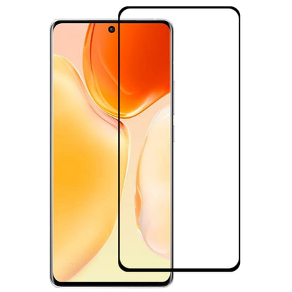 Curved edge tempered glass screen protector covering front of smartphone display