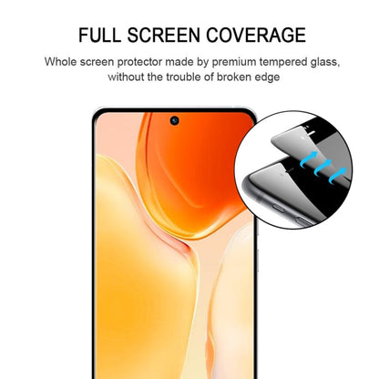 Curved edge tempered glass screen protector with full-screen coverage overlay on phone