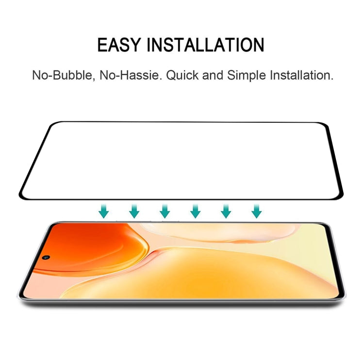 Curved edge tempered glass screen protector shown laid over phone display