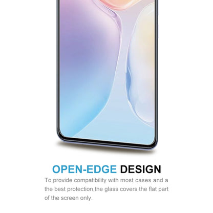 Tempered glass screen protector showing open-edge design for phone case compatibility