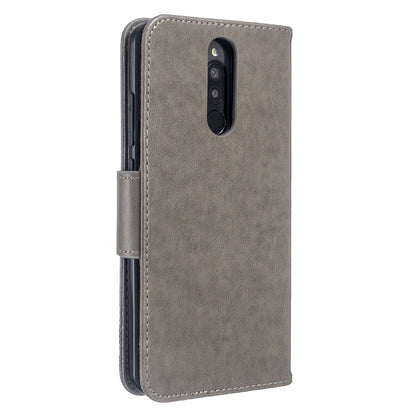 Gray PU leather flip phone wallet case with stitched edge and camera cutout