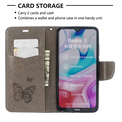 Gray PU leather phone wallet case showing card pocket and flip cover with phone opening