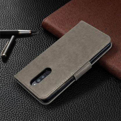 Gray plain PU leather phone wallet case with fold-over cover and camera cutout