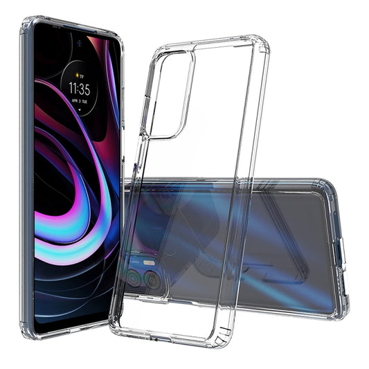 Transparent protective phone case with raised edges and camera cutouts for Motorola Edge