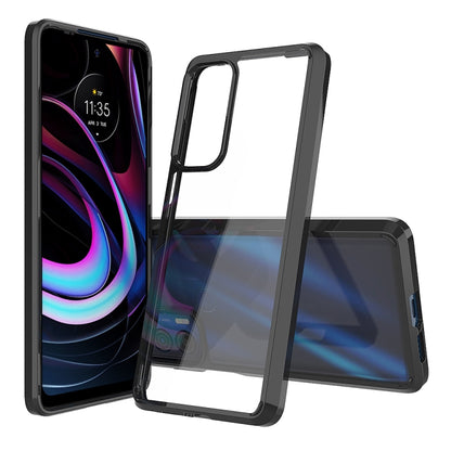 Clear phone case with black bumper edges, covering front and back with camera cutouts