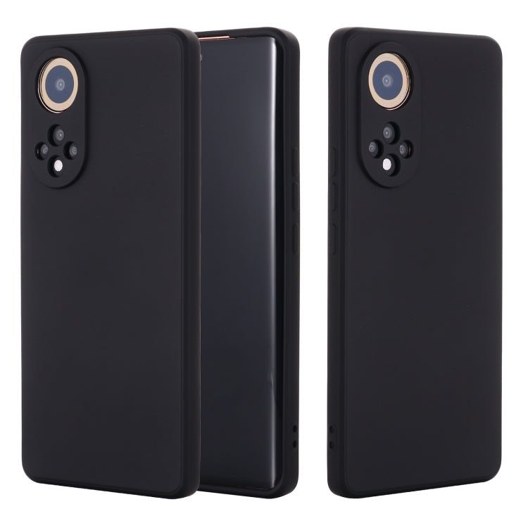 Black liquid silicone phone case for Huawei Nova 9, back and side-edge protection view