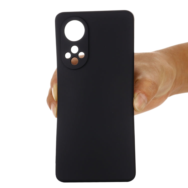 Black liquid silicone phone case for Huawei Nova 9, back view with camera and flash cutouts