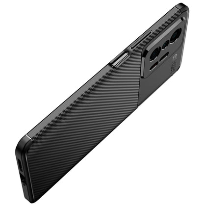 Black carbon fiber texture TPU case, side view with power and volume openings